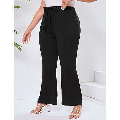Women's Plus Size Wide Leg Pants High Waisted Casual Lounge Yoga Pants with Drawstring Pockets