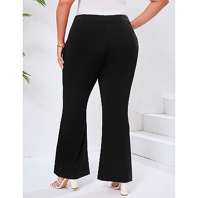 Women's Plus Size Wide Leg Pants High Waisted Casual Lounge Yoga Pants with Drawstring Pockets