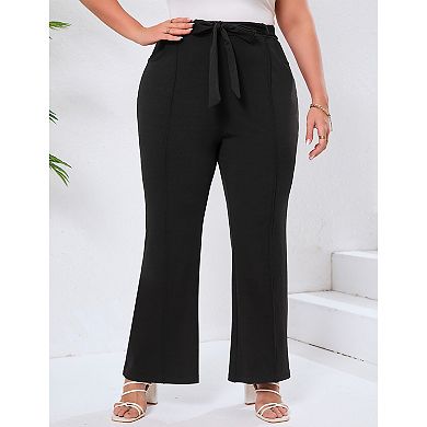 Women's Plus Size Wide Leg Pants High Waisted Casual Lounge Yoga Pants with Drawstring Pockets