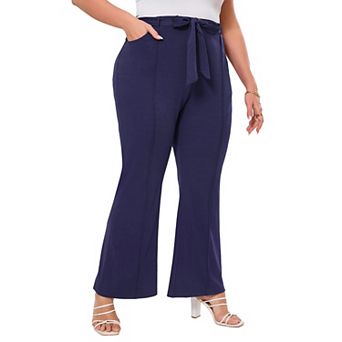 Women's Plus Size Wide Leg Pants High Waisted Casual Lounge Yoga Pants with Drawstring Pockets