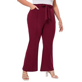 Women's Plus Size Wide Leg Pants High Waisted Casual Lounge Yoga Pants with Drawstring Pockets