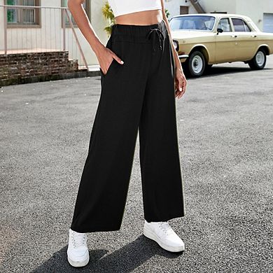Women's Yoga Pants with Pockets Casual Joggers Loose Lounge Wide Leg High Waisted Drawstring Pants
