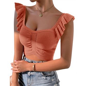 Womens Sleeveless Halter Crop Top Knit Sweater Vest Ribbed Camisole Tank Tops