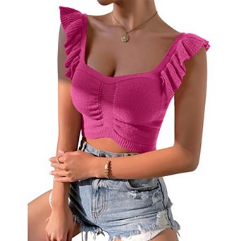 Womens Sleeveless Halter Crop Top Knit Sweater Vest Ribbed Camisole Tank Tops