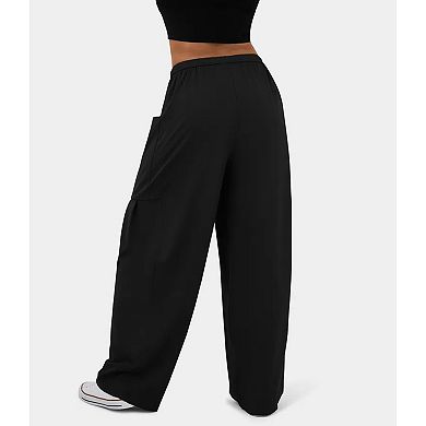 Women's Drawstring Elastic Waist Loose Fit Wide Leg Utility Palazzo Pants Pockets