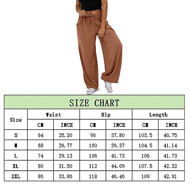 Women's Drawstring Elastic Waist Loose Fit Wide Leg Utility Palazzo Pants Pockets