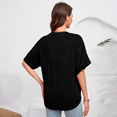 Oversized Maternity T-Shirt Textured Crewneck Short Sleeve Maternity Top Summer Mama Clothes