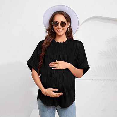 Oversized Maternity T-Shirt Textured Crewneck Short Sleeve Maternity Top Summer Mama Clothes