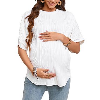 Women Summer Top Trendy Textured Short Sleeve T Shirts Crewneck Maternity Casual Outfits Tee Blouse