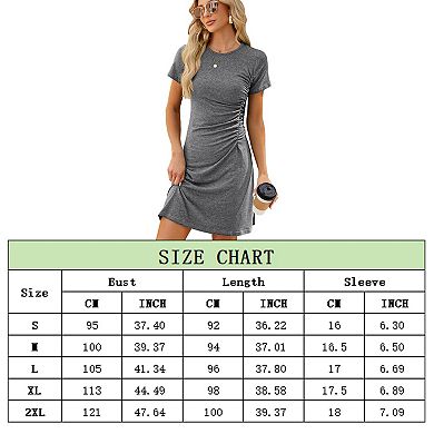 Women Casual Stretch Short Sleeve Beach Spring Mini Dress Bodycon Empire Waist Ruched Sundress
