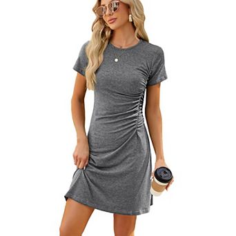Women Casual Stretch Short Sleeve Beach Spring Mini Dress Bodycon Empire Waist Ruched Sundress