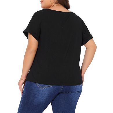 Plus Size Top for Women Short Sleeve V Neck Twist Knot Summer Blouses T Shirts