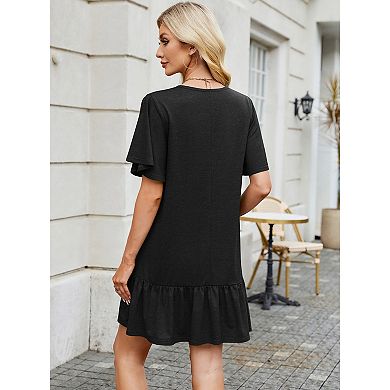 Women Basic Layer T-Shirt Dress Solid Short Sleeve Loose Baby Doll Dress A-Line Tiered Dress
