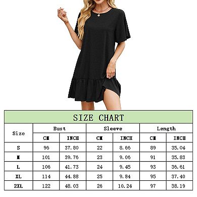 Women Basic Layer T-Shirt Dress Solid Short Sleeve Loose Baby Doll Dress A-Line Tiered Dress