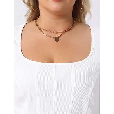 Plus Size Top for Women Basic Short Sleeve Square Neck Slim Fitted Crop Tops