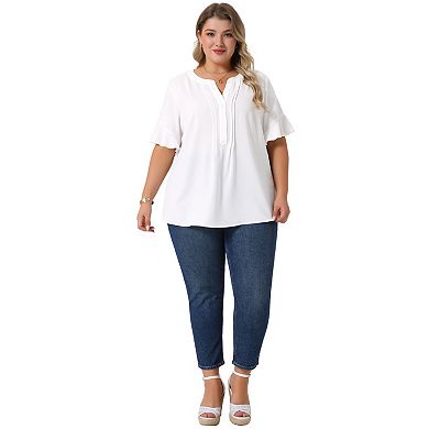Plus Size Top for Women V Neck Ruffle Short Sleeve Casual Chiffon Blouse Shirt