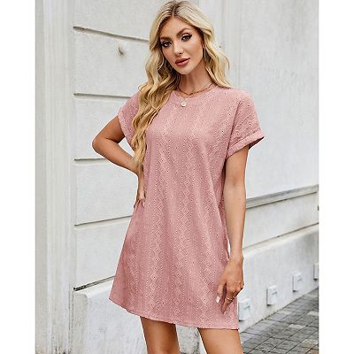 loose tee dress Solid Drop Shoulder Loose T Shirt Mini Dress