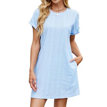 Womens Casual Short Sleeve Crewneck Loose Trendy T Shirt Mini Dresses with Pocket