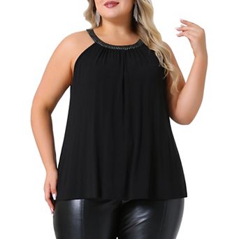 Plus Size Camisole for Women Sparkling High Neck Sleeveless Summer Flowy Cami Shirts Blouse
