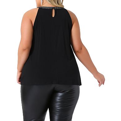 Plus Size Camisole for Women Sparkling High Neck Sleeveless Summer Flowy Cami Shirts Blouse