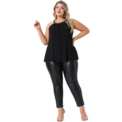 Plus Size Camisole for Women Sparkling High Neck Sleeveless Summer Flowy Cami Shirts Blouse
