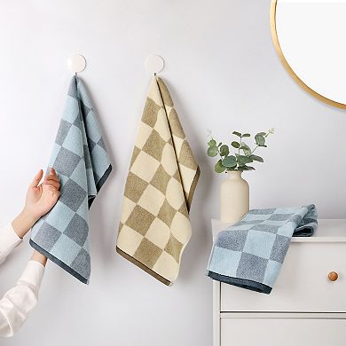 Bathroom Checkered Decorative Hand Towel Set 14" x 28", Cotton Face Towels Soft Absorbent 2 Pack