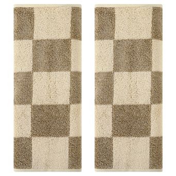 Bathroom Checkered Decorative Hand Towel Set 14" x 28", Cotton Face Towels Soft Absorbent 2 Pack