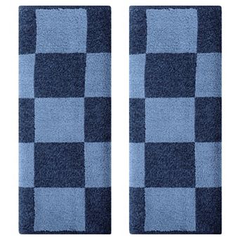 Bathroom Checkered Decorative Hand Towel Set 14" x 28", Cotton Face Towels Soft Absorbent 2 Pack