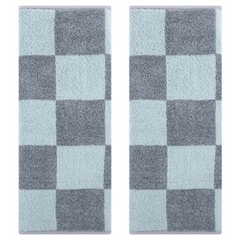 Bathroom Checkered Decorative Hand Towel Set 14" x 28", Cotton Face Towels Soft Absorbent 2 Pack