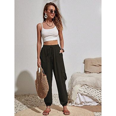 Women's Casual Pants Drawstring Elastic Waist Pants with Pockets Fashion Trousers