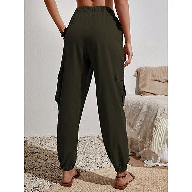 Women's Casual Pants Drawstring Elastic Waist Pants with Pockets Fashion Trousers