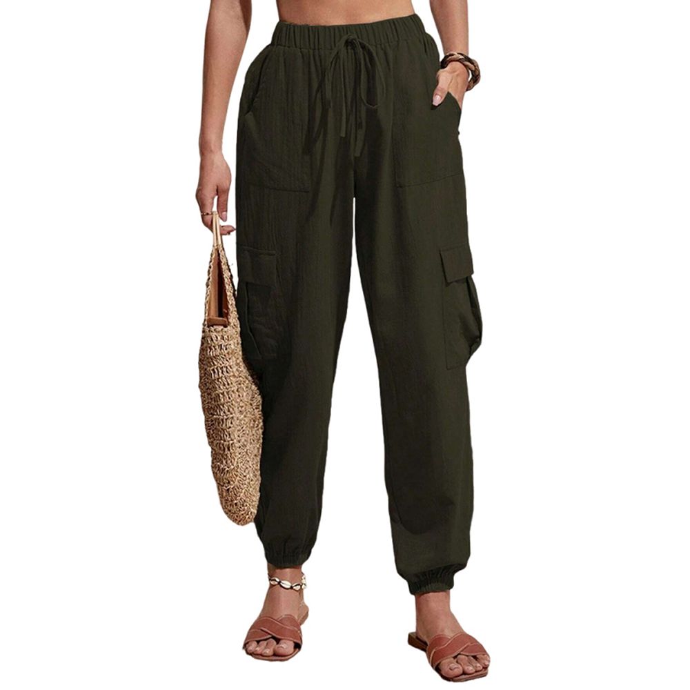 Drawstring Elastic Waist Pants with Pockets