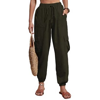 Women's Casual Pants Drawstring Elastic Waist Pants with Pockets Fashion Trousers