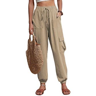 Women's Casual Pants Drawstring Elastic Waist Pants with Pockets Fashion Trousers