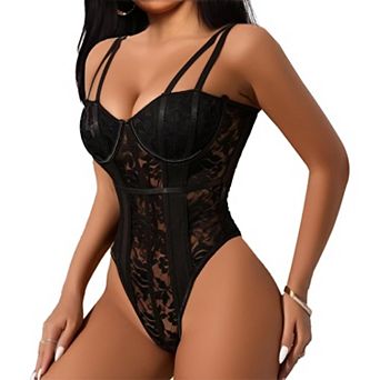 Charming Lingerie for Woman Lace Bodysuit Snap Crotch One Piece Babydoll Nightwear