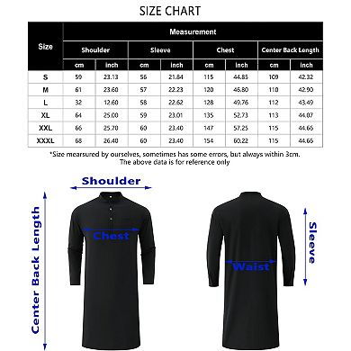 Men's Kaftan Robe Long Sleeve Henley Thobe Casual Side Split Gown Long Tunic Shirt with Pockets