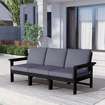 SERWALL Outdoor Patio HDPE 3-Seat Sofa, 3 Removable Cushions Included