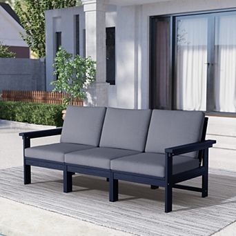 SERWALL Outdoor Patio HDPE 3-Seat Sofa, 3 Removable Cushions Included