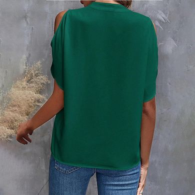 Women V Neck Off Shoulder Short Sleeve T-Shirt Summer Casual Solid Blouse Tops
