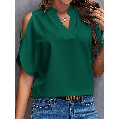 Women V Neck Off Shoulder Short Sleeve T-Shirt Summer Casual Solid Blouse Tops