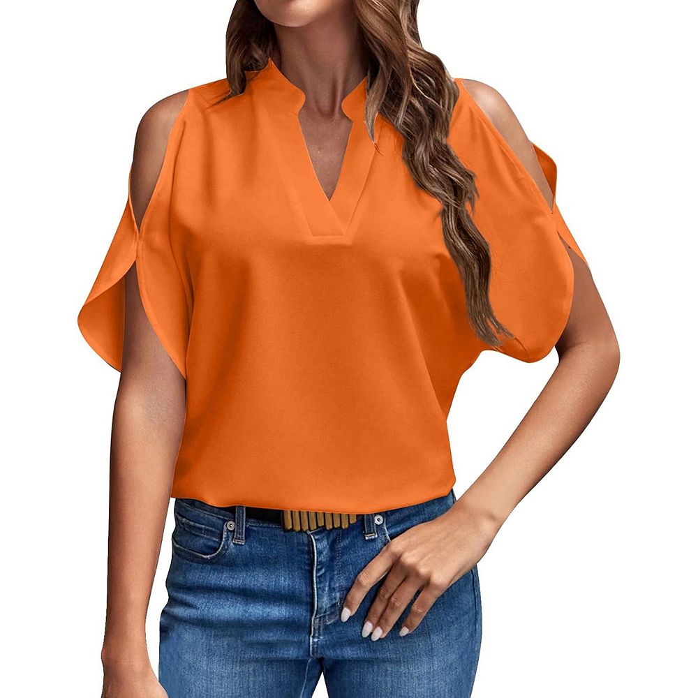 Women V Neck Off Shoulder Short Sleeve T-Shirt Summer Casual Solid ...