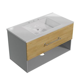 42 in Single Sink White Bathroom Vanity with White Polymarble Top