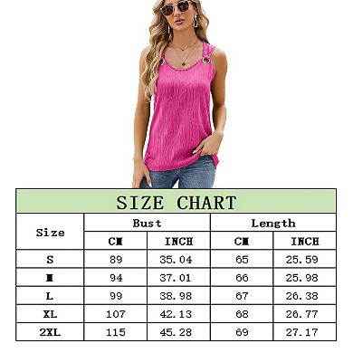Women's Casual Round Neck Vest Sleeveless Loose Version of Metal Ring Buckle Shoulder Belt Top
