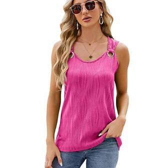 Women's Casual Round Neck Vest Sleeveless Loose Version of Metal Ring Buckle Shoulder Belt Top