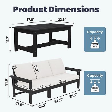 Outdoor Patio HDPE Sectional Sofa and Table Set, Removable Cushions Included