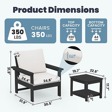 Outdoor Patio HDPE Sectional Sofa and Table Set, Removable Cushions Included
