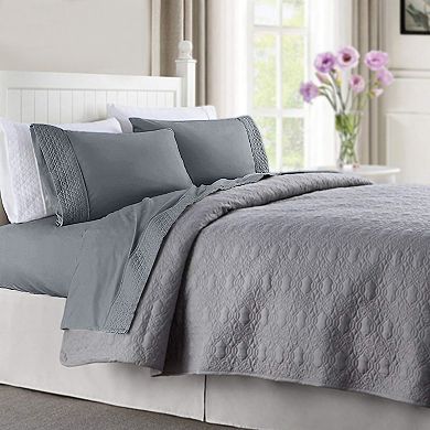 Elegant Comfort Luxurious Embroidered Quilted 4-Piece Bed Sheet Set