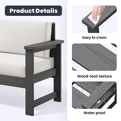 Outdoor Patio HDPE Sectional Sofa & Table Set, Removable Cushions Included