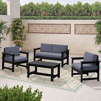 Outdoor Patio HDPE Sectional Sofa & Table Set, Removable Cushions Included