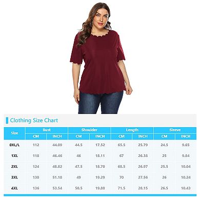Plus Size Women's Wave Edge Solid Colour Simple And Versatile T-shirt Casual Short Sleeve Tops